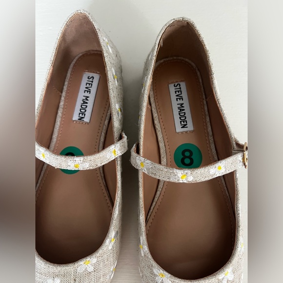 🌼🌼NWOT Steve Madden Linen look Daisy Mary Jane Ballet flats Sz 7.5 & 8. - Picture 8 of 10
